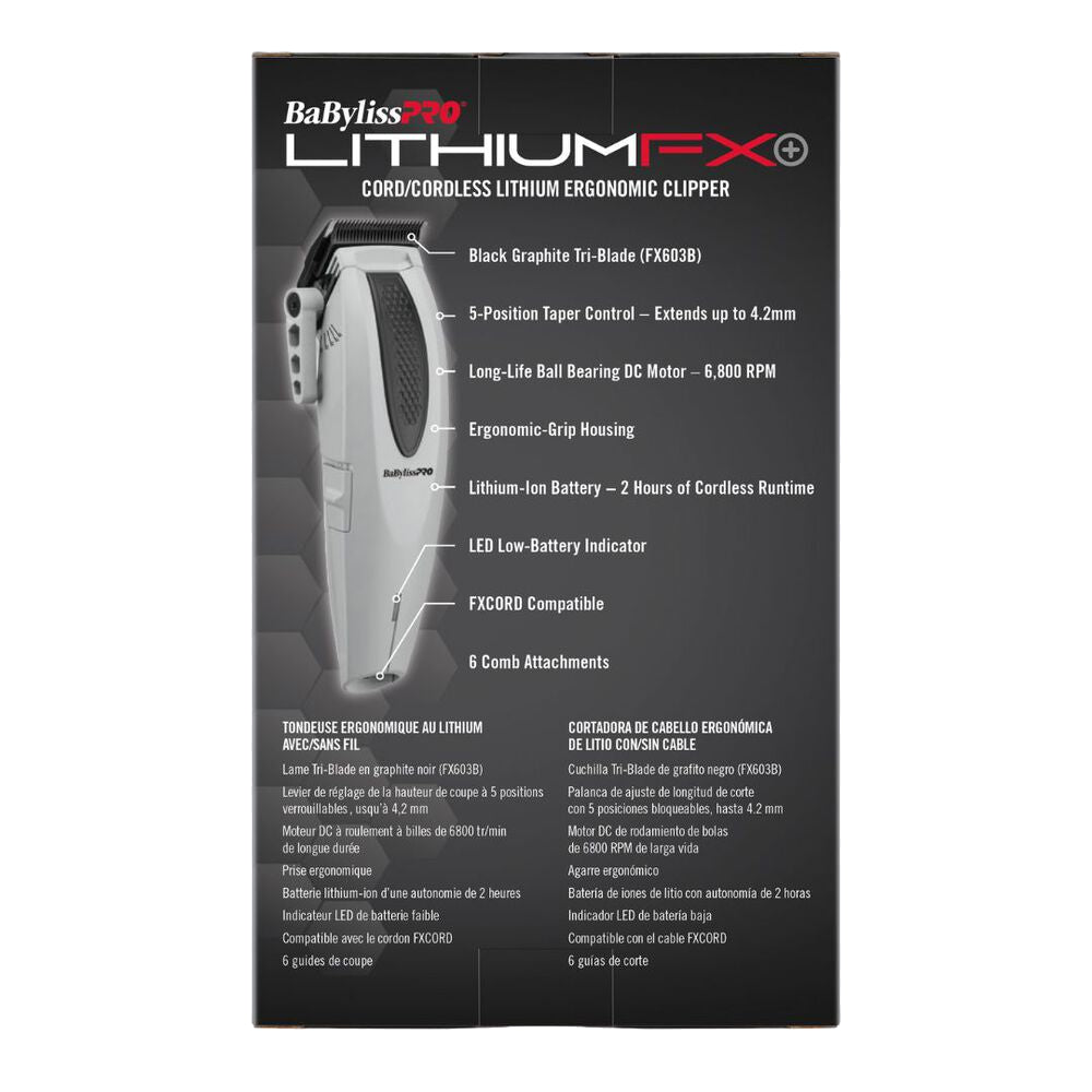 Babyliss Pro Limited Edition LithiumFX+ Lithium Ergonomic Cord/Cordless Clipper - Grey (FX673NSGY) — image 6