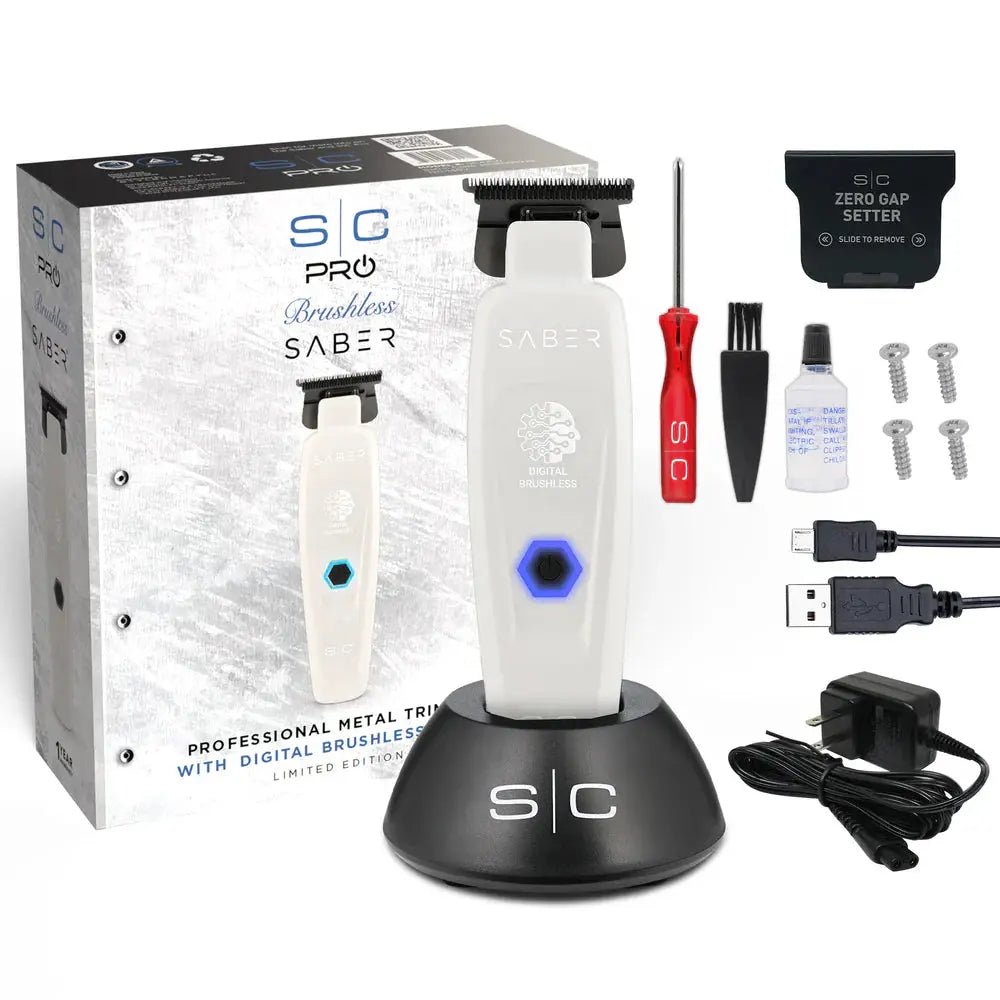 StyleCraft Limited Edition Saber II Cordless Digital Brushless Motor Trimmer - White (SC421W)
